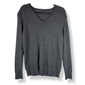 John Varvatos Sweater Mens Size XL Gray 100% Merino Wool V Neck Quiet Luxury